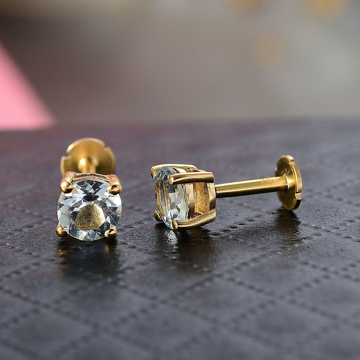 Aquamarine Earring with Screw Back in 18K Vermeil Yellow Gold Plated Sterling Silver